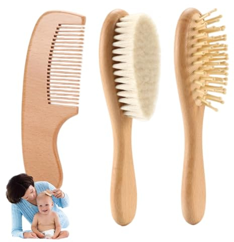 3-teiliges Baby-Bürsten- und Kamm-Set, ultraweiche, hautfreundliche Haarbürste für Neugeborene, Kopfhaut-Massage-Komfort, Baby-Badeutensilien für Jungen und Mädchen Kamm-Set