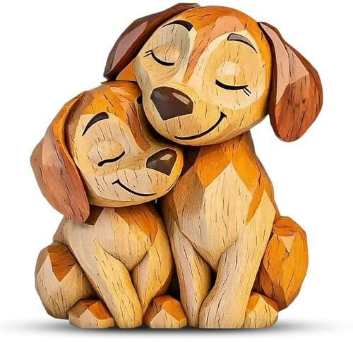 Komergave Hundefiguren Deko,2D-Tischdekoration Handgeschnitzte Deko Hunde aus Holz Holzskulptur Hunde Geschenk für Hundeliebhaber, Holzschnitzerei für Hunde