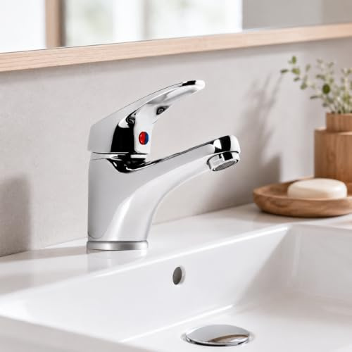 FORTUNATO Rubinetto Miscelatore Lavabo Monocomando Ottone Cromato Con Piletta Cartuccia da 40 mm
