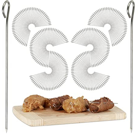 Relaxdays Set da 300 Spiedini in Acciaio Inossidabile per Involtini, Aghi con Occhiello, Spiedi con L: 11 cm, Argento
