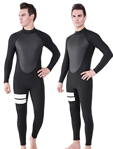 REALON Full Wetsuit Mens Womens 4/3mm Neoprene Diving Scuba Triathlon Wet Suits Cold Water Keep Warm Back Zipper Long Sleeve Thermal Swimsuit