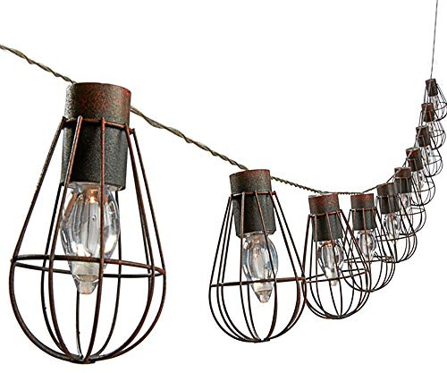 Dehner Solar Lichterkette Retro, mit 10 LED-Glühbirnen, warmweiß, Länge 330 cm, Metall, schwarz/braun