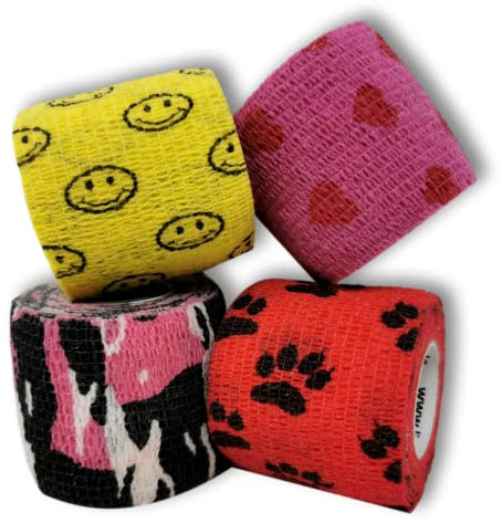 Pansement auto-adhésif LisaCare - plâtre élastique, imperméable, repoussant la poussière, la graisse et la saleté - coloré avec des motifs - 4 rouleaux de 2,5cm x 4,5m (5cm, filles)