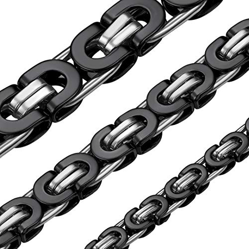 ChainsHouse Black Stainless Steel Flat Byzantine Link Chain Necklace for Men 6mm 20 Inch