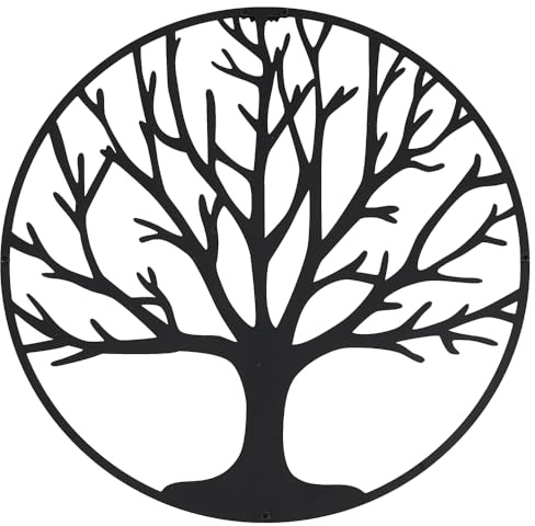 Hansmeier® Wanddeko Baum des Lebens Schwarz - 40 x 40 cm - Wasserfest, schlicht, modern - Für Außen und Innen - Metall-Deko im Industrial Style