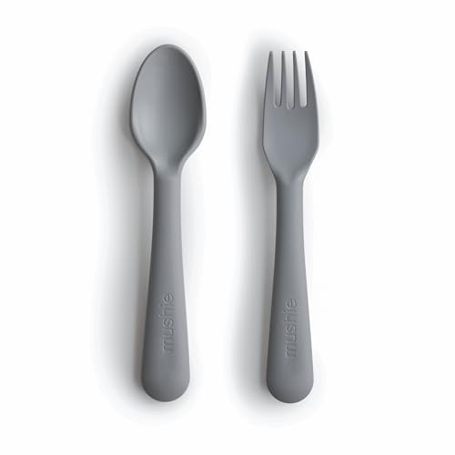 Mushie Set de fourchette et cuillère pour enfants | Couverts de table réutilisables | Résistants au lave-vaisselle et au micro-ondes | Fabriqué au Danemark | Smoke