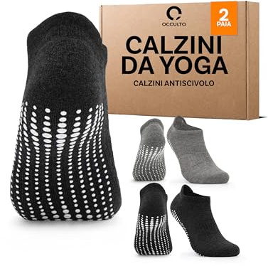 Occulto CALCETINES ANTIDESLIZANTES para MUJER y HOMBRE (2-4 PARES), CALCETINES para YOGA y PILATES MUJER HOMBRE 35-38 2 Pares | Gris Negro