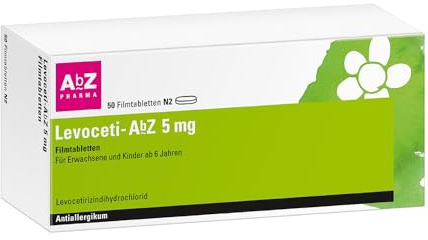 Levoceti-AbZ 5 mg Filmtabletten, 50 Filmtabletten | Gegen Symptome von Heuschnupfen, chronischer Nesselsucht und ganzjährigen Allergien wie Hausstaub- oder Tierhaarallergien