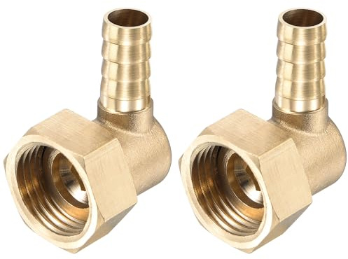 sourcing map Raccord Cannelé Tuyau Laiton Coude 10mm G1/2 Paquet de 2 | Connecteur Tuyau Femelle à écrou Pivotant, pour Eau Carburant Air