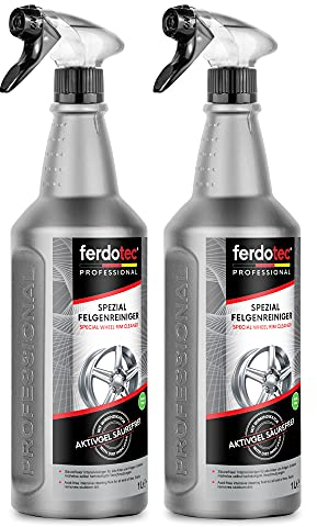 ferdotec® detergente Speciale per Ruote (2 x 1 L) Potente e Senza acidi | Detergente per Cerchioni Auto con indicatore di Azione per Cerchi in Alluminio, Cerchi in Acciaio, Cerchi cromati, opachi