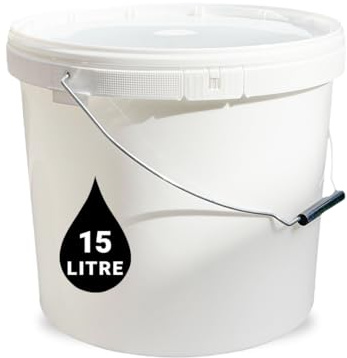 15L Plastic Bucket Pail + Handle & Lid - Heavy Duty ¦ Food Grade BPA Free ¦ Multi-use Fermentation Feed Dry Food Liquid Chemicals Hydroponics Storage Container WHITE