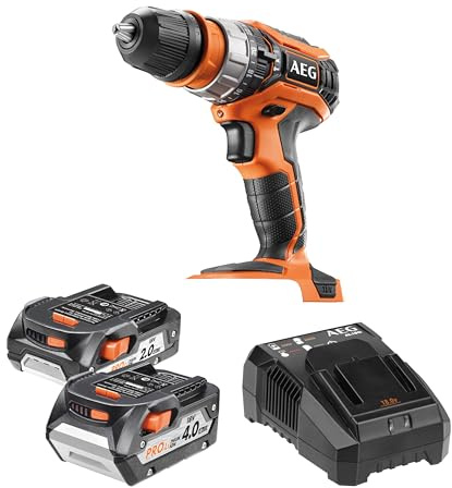 AEG - 18 V, 60 Nm, 2 bat. Pro litium 4,0 Ah, laddare, 13 mm avtagbar chuck, i låda