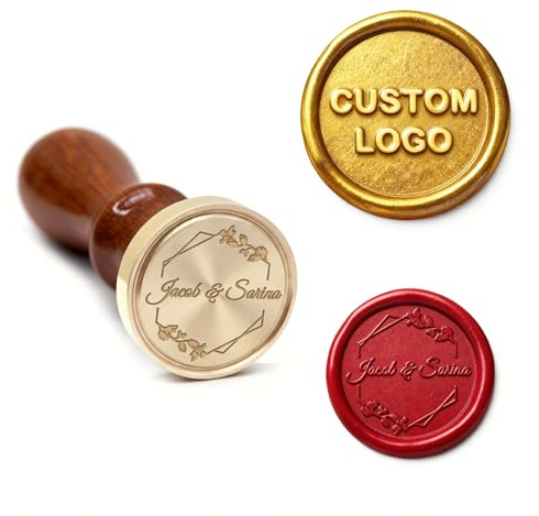 Wachssiegel Stempel Personalisiert mit Logo, Name & Text | Siegelstempel Personalisiert für Hochzeit, Geschäft & Buchstaben Stempel Siegelwachs Set | Stempels selbst Gestalten Rund Kupferkopf (4.5cm)