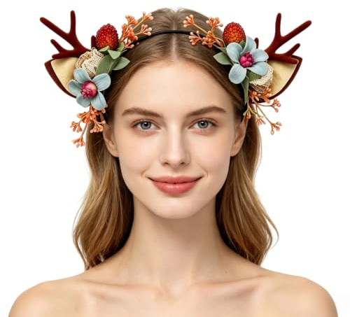 Weihnachten Stirnband Blume Geweih Stirnband Weihnachten Blume Krone Rentier Geweih Stirnband Hirsch Hörner Kopfbedeckung Halloween Weihnachten Kostüm Haarreifen Haarschmuck
