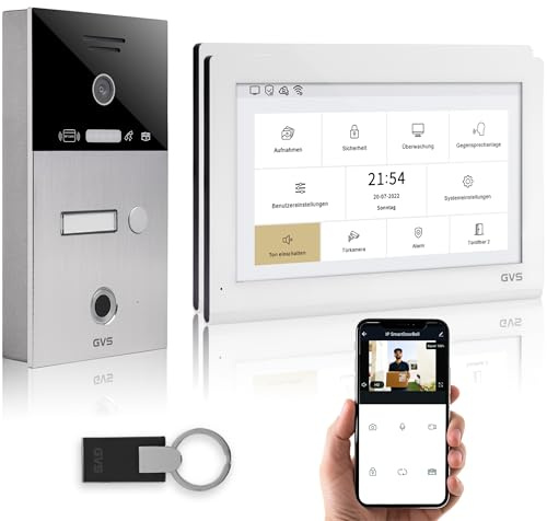 GVS Video Türsprechanlage mit Türöffner, Fingerprint, RFID, 2X 10 Monitore | Smarte Video Türklingel mit Kamera und Monitor & App - Gegensprechanlage für 1 Familienhaus (AVS5429A)