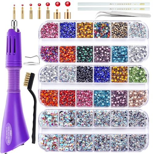 Blinginbox Hotfix Rhinestones Applicator Tool for Crafts Clothes, Hot Fix Rhinestone Applicator Set Pen Iron Bedazzler Kit with 6000PCS Round Crystals Gems for Shoes