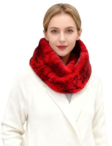 Lina & Lily Bufanda tubular con estampado de piel de serpiente, bufanda mujer invierno de pelo sintético (Rojo)