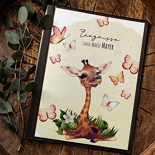 ilka parey wandtattoo-welt Zeugnismappe 10er 20er Hülle Deckblatt A4 Giraffe personalisierbar Schulanfang Schulanfänger Einschulung Wunschname Name zm27 - ausgewählte Größe: *Zeugnismappe 20 Folien*