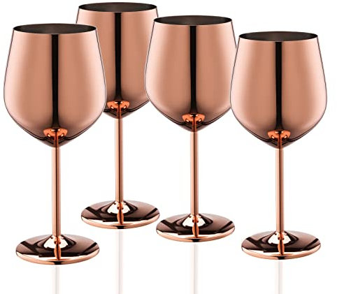 WOTOR Black Wine Glasses Set of 4, 540ml Stainless Steel Wine Glasses, Unbreakable & Portable for Outdoor, Travel, Camping and Pool (Rosegold)