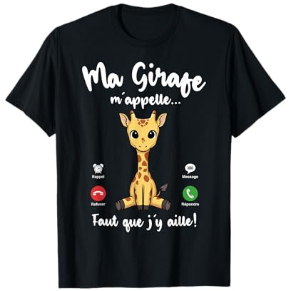 Tshirt Ma Girafe m'appelle Femme Fille Enfant Humour Girafe T-Shirt