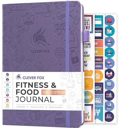 Clever Fox Fitness & Food Journal – Nutrition & Workout Planner for Women & Men – Diet & Gym Exercise Log Book with Calendars, Diet & Training Trackers - Undated, A5 Size, Hardcover (Lavender)