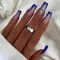 Ceboic 24 Stück Nägel Zum Aufkleben Sarg, Blau Lang Ballerina Französische Tipp Kunstnägel Press on Nails mit Strass Design, Acryl Falsche Nägel Wiederverwendbare für Frauen und Mädchen