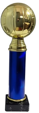 XL Beach-Volleyball Pokal - Trophäe mit Wunschgravur & Marmorsockel - 24 cm | Blau-goldener Volleyball Wanderpokal aus Kunststoff - individuelle Gravur möglich - idealer Spieler Preis für Beachcamp
