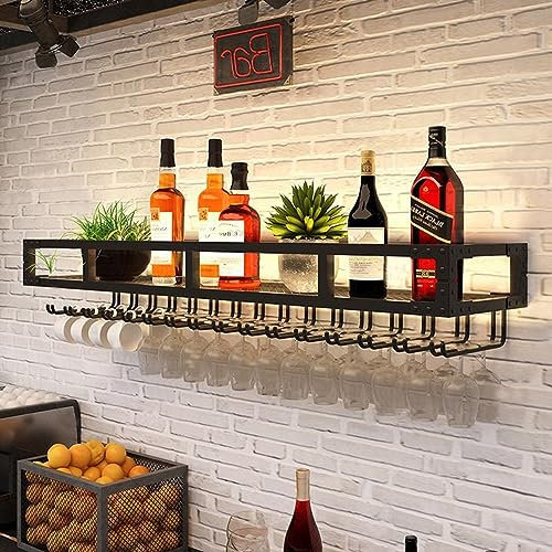 SAGIDAR Schrank Weinglashalter, Weingläser Halter Aufhängen, Wall Mounted Wine Racks 60cm-150cm, Doppeltes Hakendesign, Gold/Schwarz, Glatte Oberfläche