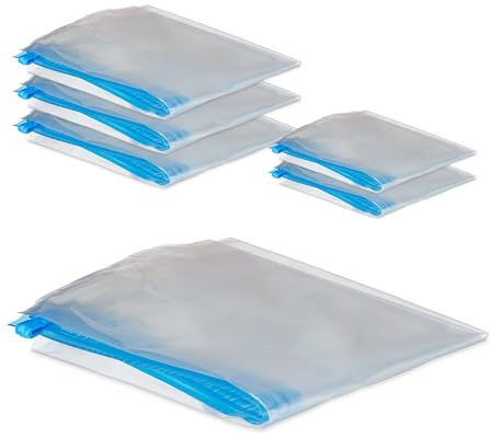Relaxdays Vakuumbeutel für Kleidung, 6er Set, Kompressionstüten, 2 versch. Größen, Vakuumierbeutel Reise, transparent | Kompressionstüten, 2 versch. Größen, Vakuumierbeutel Reise