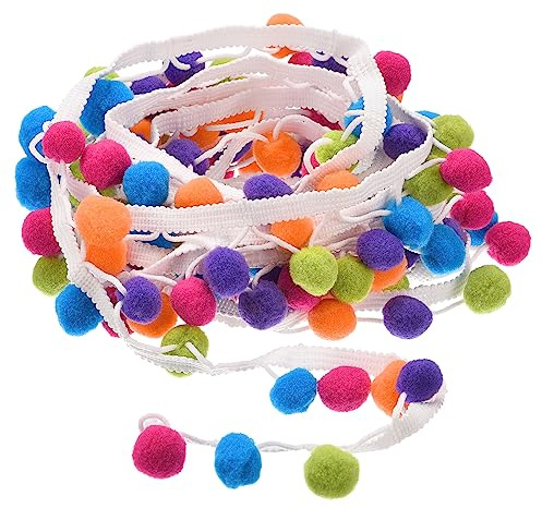 QUARKZMAN 2 Pom Pom Ball Fransenborte Band Nähen Bastelzubehör Mehrfarbig | Dekoration für DIY Vorhänge Kleidung Kissen