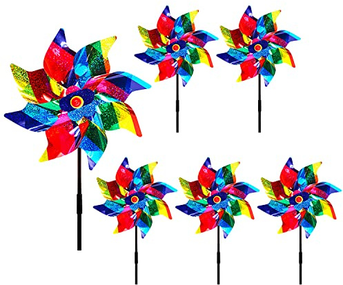 LUKDUNG Pack of 6 Wind Turbines, Bird Repellent, Reflective Windmill, Orchard, Bird Scarer, Windmill Balcony, Decoration, Garden, Protect Yard, Balcony