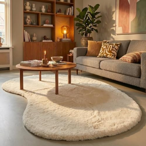 Hochflor Teppich - Comfy Supreme Ripple Creme - 60x80 cm | Einfarbig - Modern, Skandinavisch, Retro - Wohnzimmer, Esszimmer, Kinderzimmer, Schlafzimmer, Flur, Babyzimmer - Fellteppich