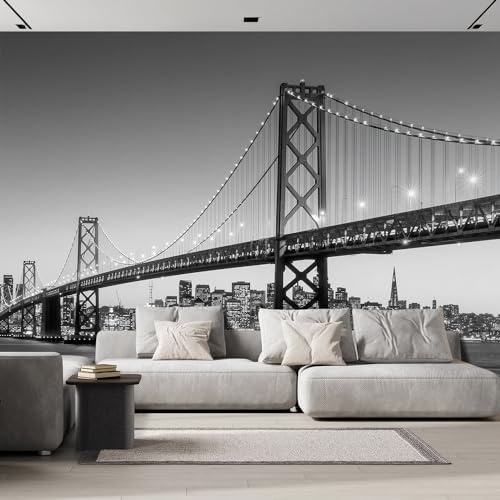 wall26 Wall Sticker/Wall Mural Beautiful Monochromatic Cityscape Bridge, Not Peel and Stick, Non-Woven Wallpaper Decorative for Bedroom, Living Room, Office - 120x192 inches