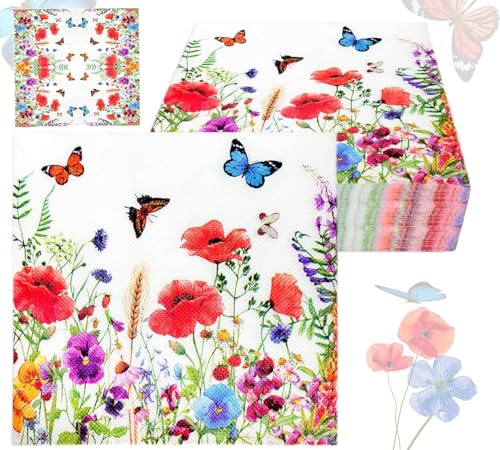 Servietten Blumen, 60 Stück Papierservietten mit Blumen Servietten Hochzeit Hochzeitsservietten Vintage Servietten Blumenmuster Servietten Rosa für Baby Shower Party Geburtstag Hochzeit 33x33cm
