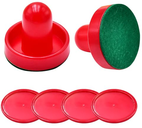 TOSAMZOO 1 Set Mini Air Hockey Pushers and Air Hockey Pucks Great Goal Handles Pushers Goal Handles Paddles Replacement Accessories - 2 Red Air Hockey Pushers and 4 Red Pucks (60mm)