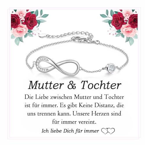 FAOMZQ Tochter Geschenke von Mama, 925 Sterling Silber Armband als Mutter Tochter Geschenk, Infinity Mutter Tochter Armband zum Geburtstag Weihnachten Muttertag Einschulung Abschluss