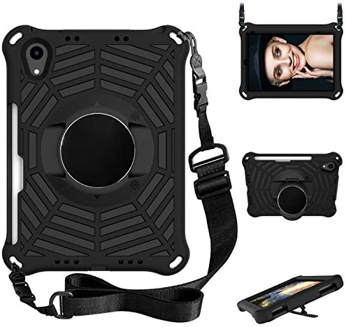 Protection des tablettes Compatible with iPad Mini 6 / iPad Mini (2021) Tablet Case Choc moche Couvercle de protection avec support léger et en rotation, bandoulière accessoire pour tablette(Svart)