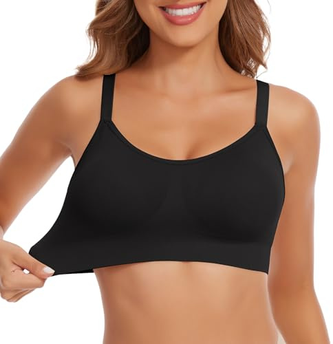 Joyshaper BH utan bygel, dam, sömlös sportbh, vadderad bralette, bygellös, t-shirt, behå, bekväm push-up, yoga, bustier, Svart/sömlös, L