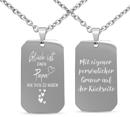 Hanessa Personalisierte Dog Tag Kette Gravur in silber - Für den besten Papa aus Edelstahl- Personalisierte Kette für den Vater Herren - Erkennungsmarke Männer Halskette Dog Tag