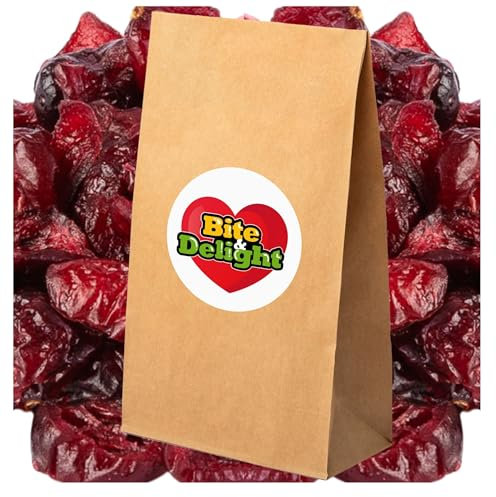 Bite & Delight 1kg Arándanos Secos - Frutas Secas Frescas, Bajo en Azúcar, Ácidas, Snack Saludable