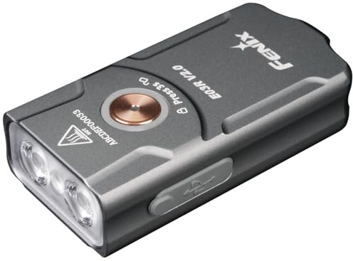 Fenix E03R V2.0 Vollmetall hohe Helligkeit Schlüsselanhänger Taschenlampe, EDC kleine Taschenlampe, rotes Licht, weißes Licht, intelligente Temperaturregelung, IP66-Schutz, mit USB-C-Ladung, grau
