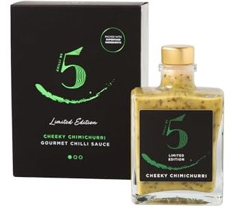 Chilli No.5 | Cheeky Chimichurri, Édition Limitée, Sauce Piquante aux Herbes et Piment, Végan, Sans Gluten, Sans Colorants ni Arômes Artificiels, Bouteille de 100 Millilitres.