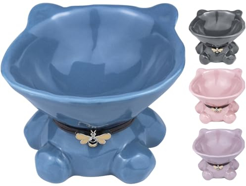 Busnos Kattskål upphöjd individuell matskål 15 lutning dryckesskål katter blå matskål katt höjd katt keramik 14 x 13 x 11 cm kattskål katter och liten hund tillbehör mat tallrik foderstation