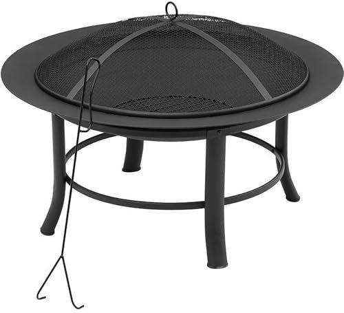PQXQZ Feuerschale 28 Zoll Feuerschalen für den Garten Außenbereich mit Funkenschutz Feuerschale mit Grillrost für Holzbefeuerte Außenkamine