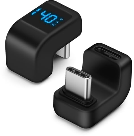 AIYEEN USB 4.0 Affichage numérique Adaptateur USB C mâle vers Femelle 40 Gbit/s (Lot de 2), connecteur coudé à 180 degrés Puissance 140 W Vidéo 8K à 60 Hz Compatible avec iPhone 16, Samsung, Noir