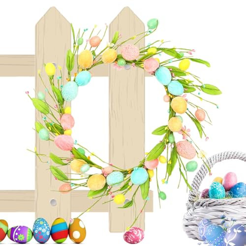 Osterkranz, künstliche Bunte Eier, Frühlingskranz, Bauernhaus, Fenster, Tür, baumelnde Dekorationen, Fensterkranz, Aufhänger, Dekoration, Frühlings- -Fensterkranz, Bunte Ostereierkranz, 45 cm