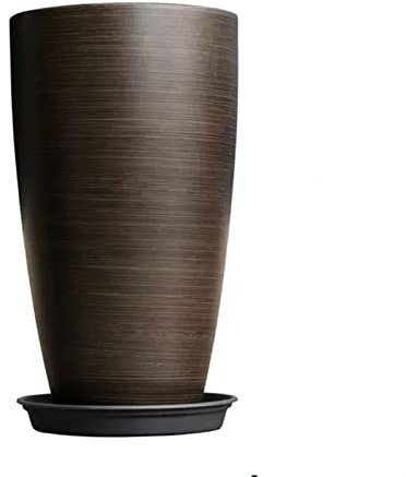 Macetas altas con orificios de drenaje y platillos, recipientes grandes para uso en interiores y exteriores, maceta decorativa para puertas delanteras, cubiertas y patios (paquete de 4)
