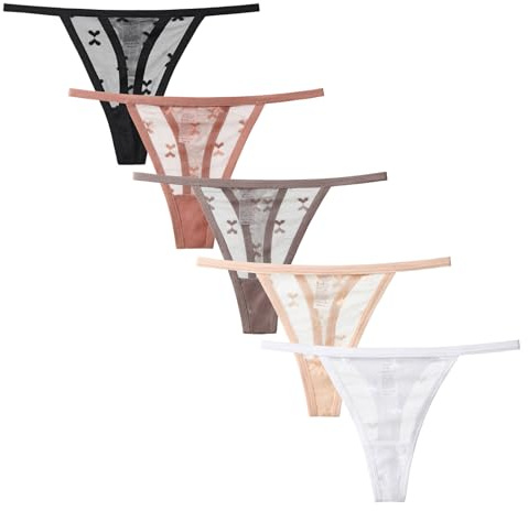 Yolev 5er-Pack Spitzen Tangas Damen Sexy Hohl Spitzen Strings Tief T-Back Atmungsaktive Spitzenstrings Unterwäsche Sexy Höschen Unterhosen Seamless Nahtlose Slips für Damen (Größe L)