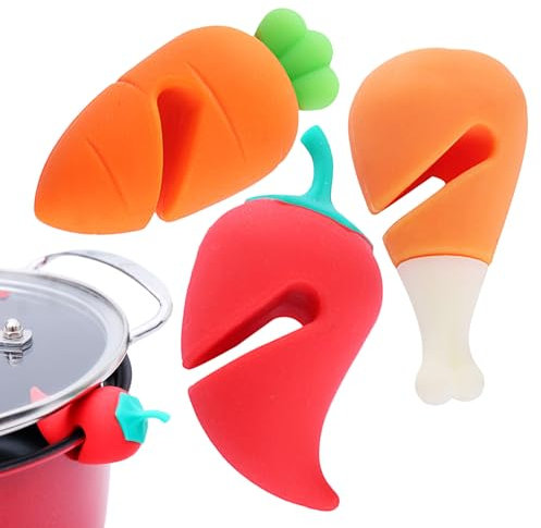 Elevador de tapa de olla de silicona, 3 tapas de silicona a prueba de fugas, soporte para tapas de ollas, soporte para tapas de ollas en forma de alimentos, ayudante de cocina para ollas de sopa