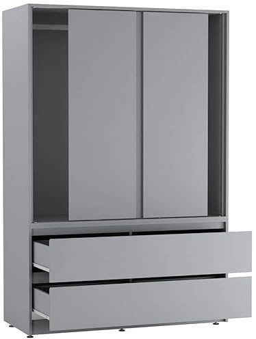 URBNLIVING Sliding Door Wardrobe with 4 Drawers & Hanging Rail, Freestanding Bedroom Closet Organizer, Durable Space-Saving Storage Cupboard, Modern MDF Flat Pack Furniture